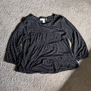 Women’s Black Polka Dot Long Sleeve Top - Relaxed Fit